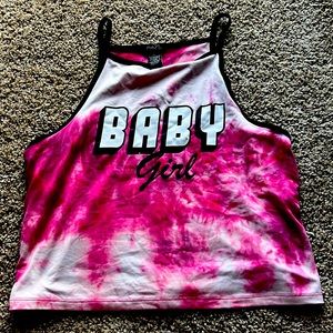 tank top, pink and white and black, size large, fit small easily, rue21